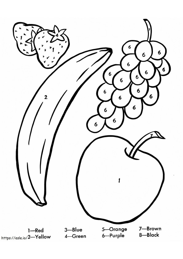 Cor de uvas e frutas por número para colorir