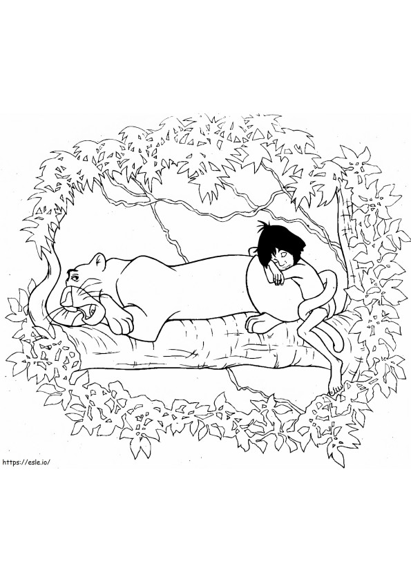 Bagheera y Mowgli durmiendo para colorear