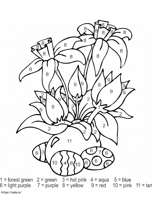 Coloriage Oeufs de Pâques et fleurs couleur par numéro à imprimer dessin