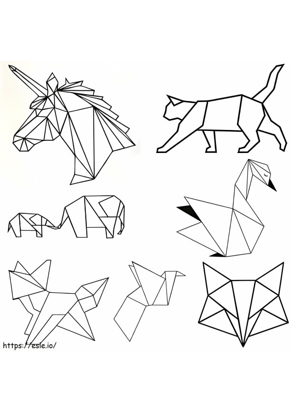 Origami állatok kifestő
