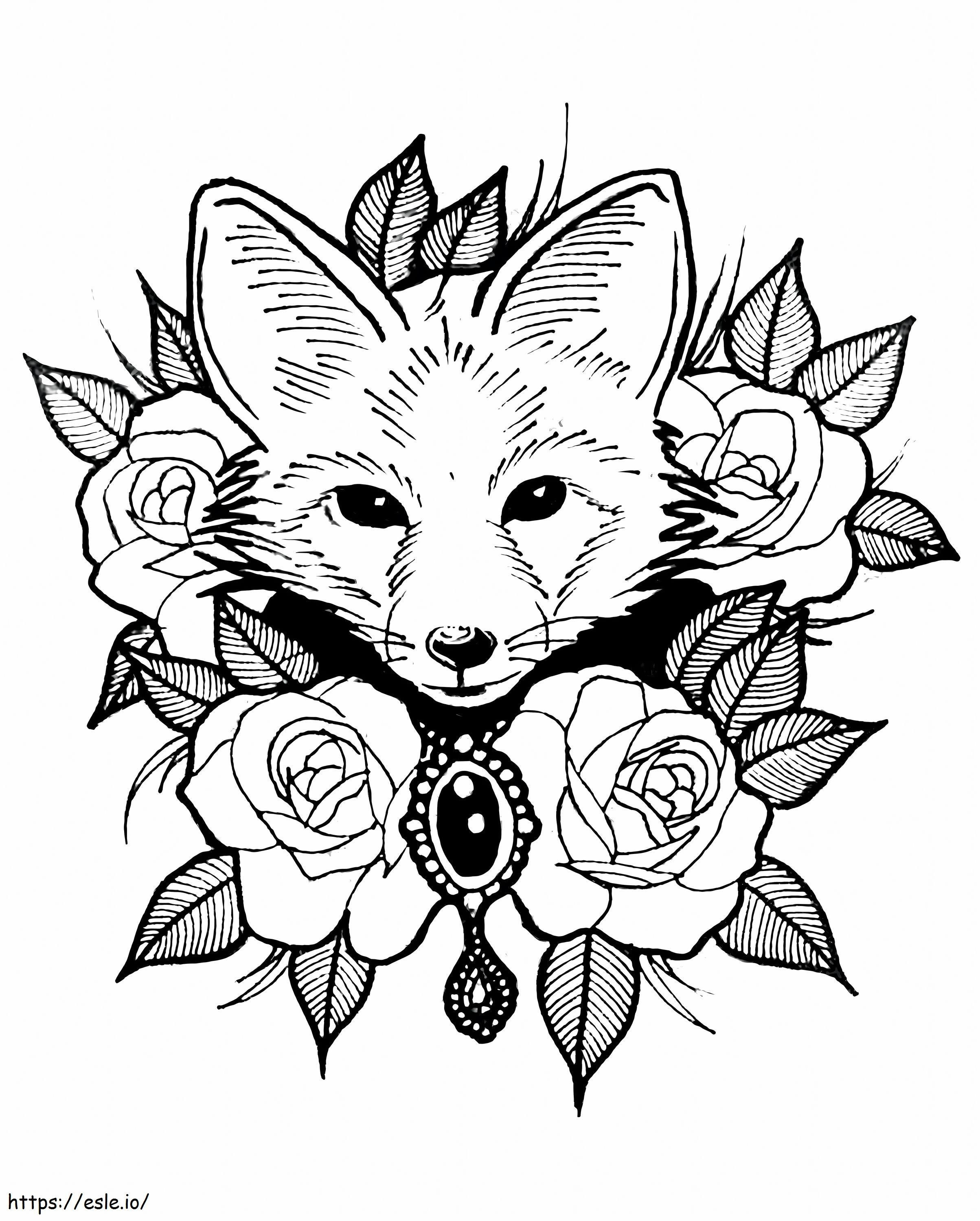 Cute Fox With Roses coloring page