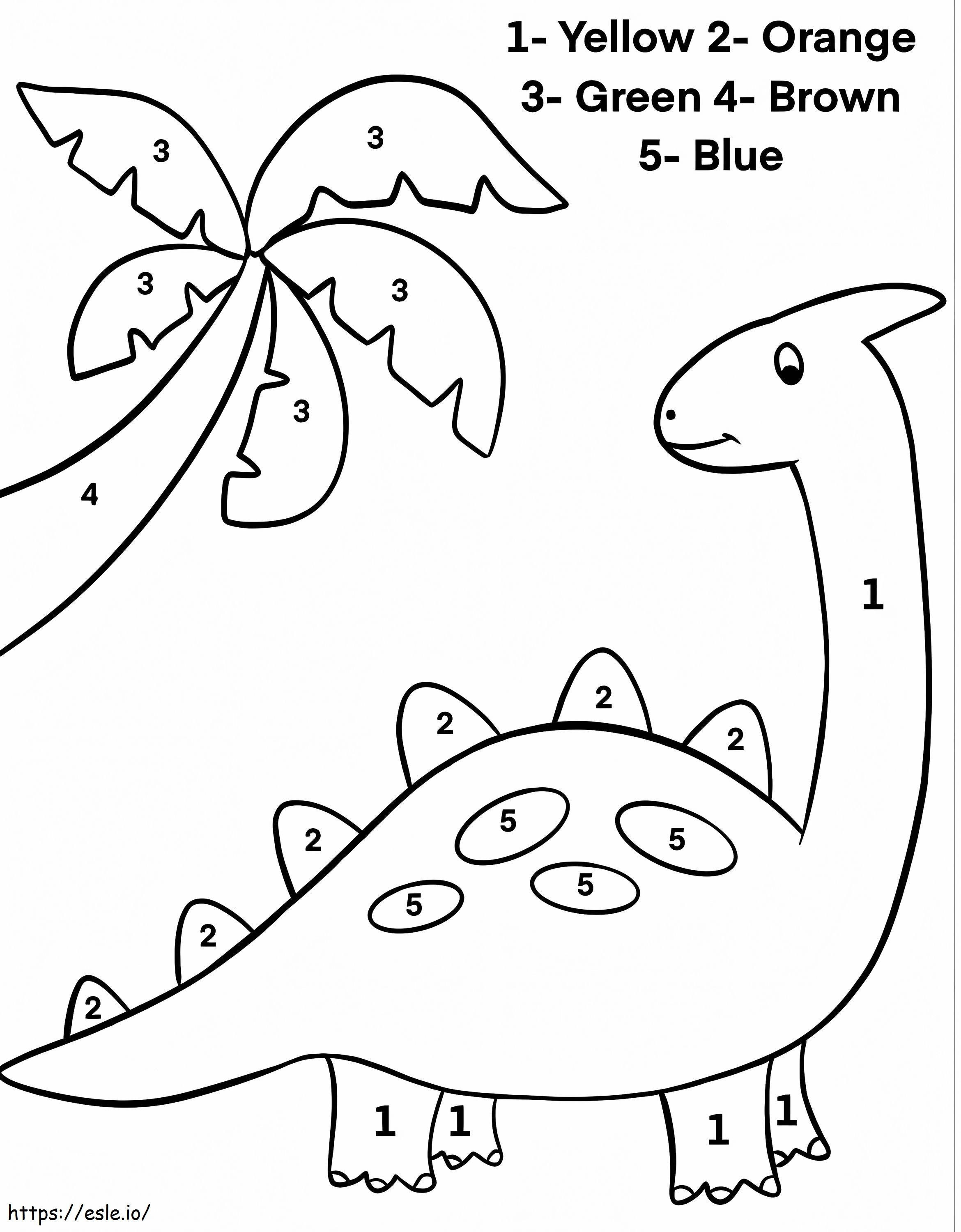 Schattige Dino kleur op nummer kleurplaat kleurplaat