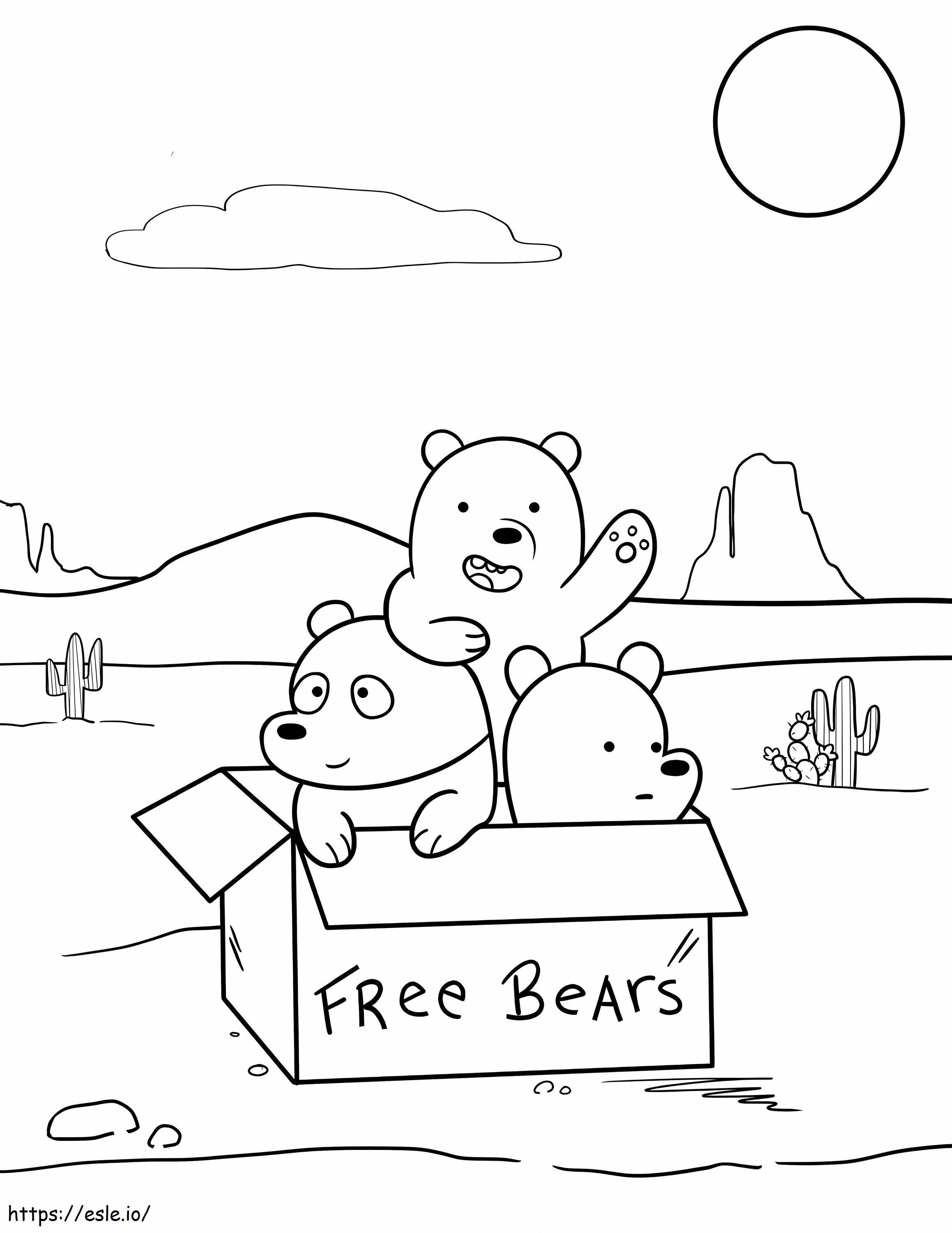 Tres hermanos pequeños osos en una caja para colorear