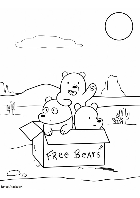 Tres hermanos pequeños osos en una caja para colorear