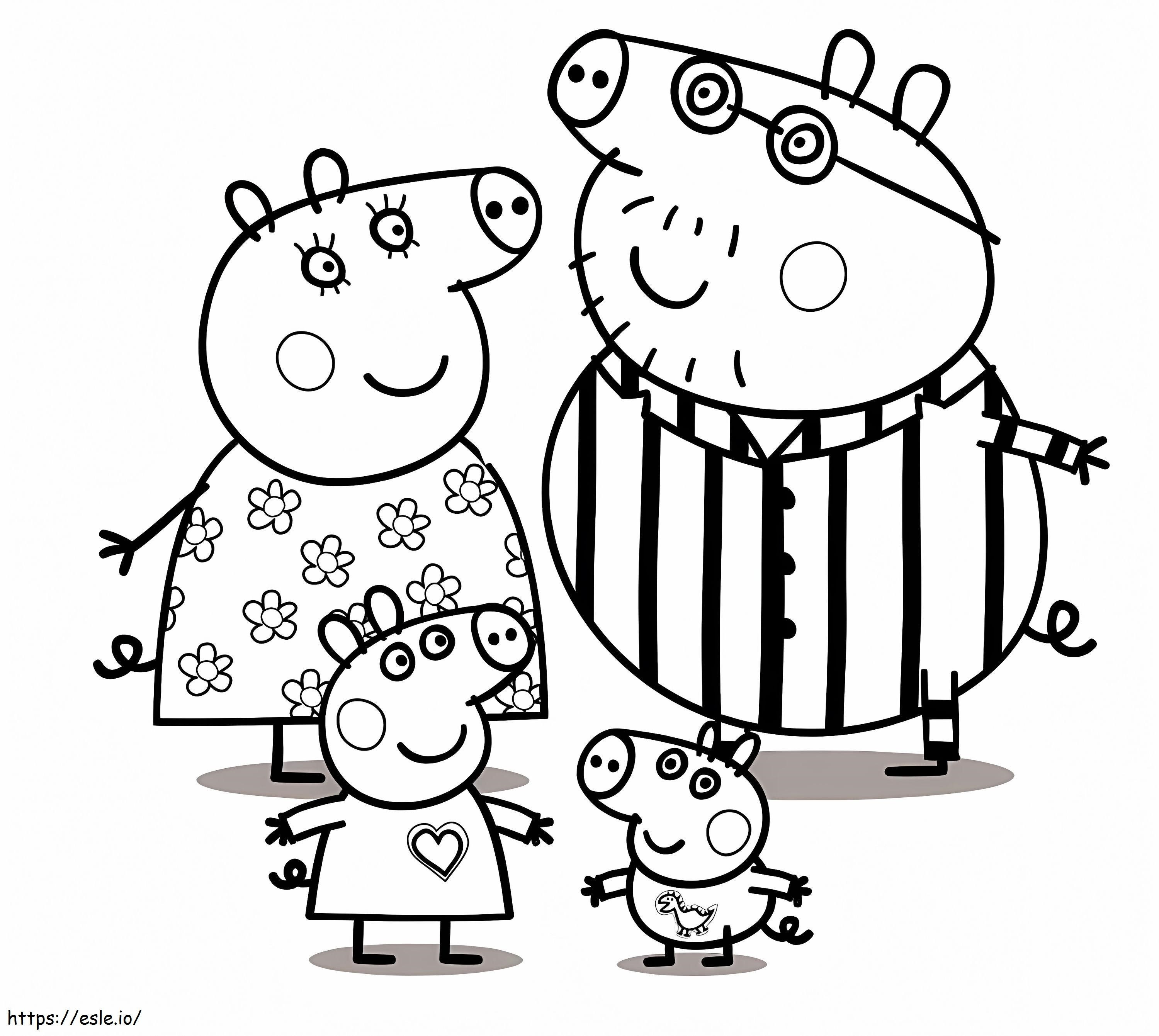Familia Peppa Pig în pijamale de colorat