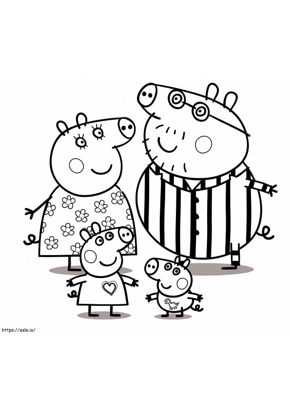 Coloriage Famille Peppa Pig en pyjama à imprimer dessin