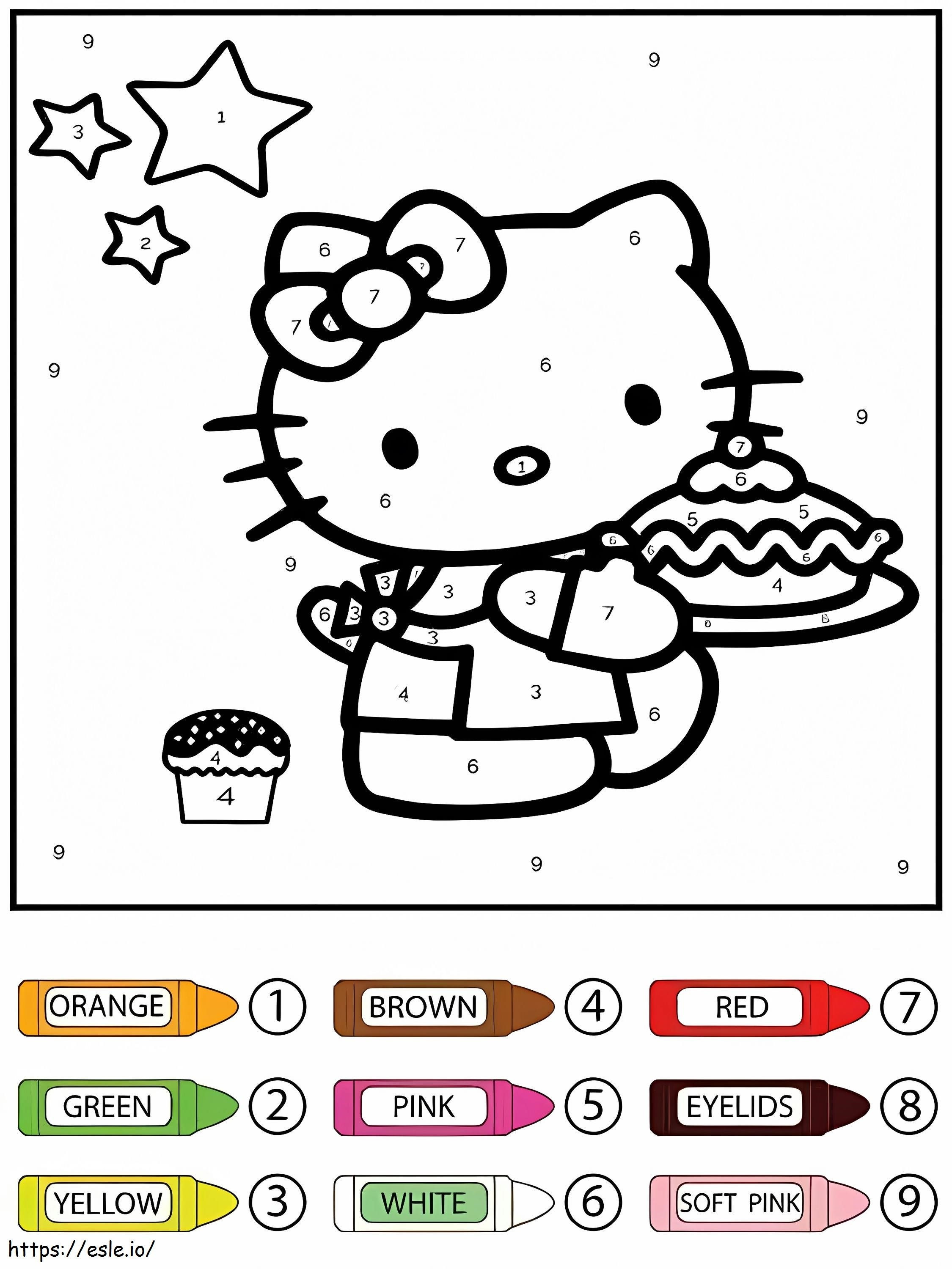 Hello Kitty en Cupcake kleur op nummer kleurplaat kleurplaat