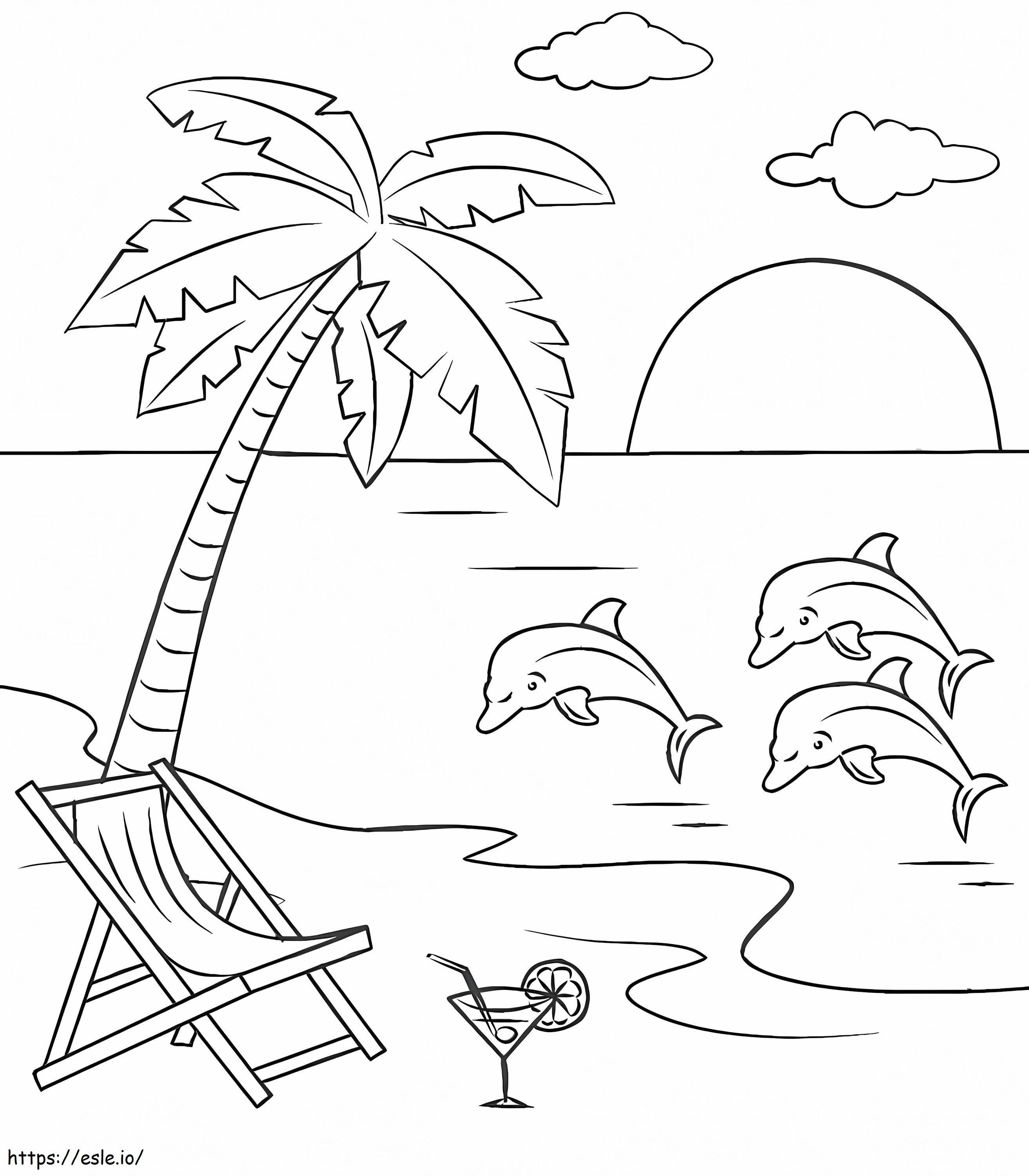 Coloriage Dauphin avec plage à imprimer dessin