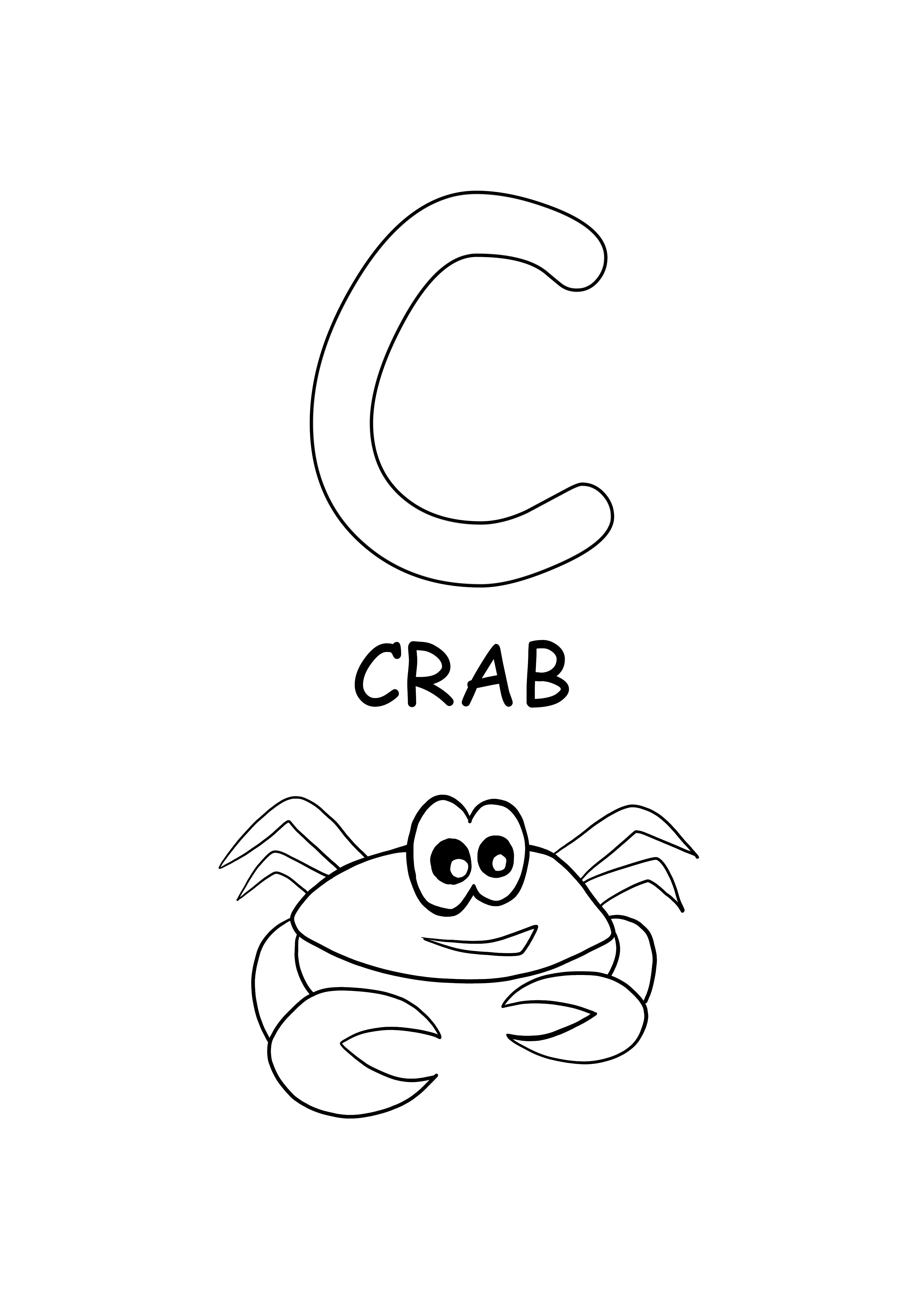 maiúsculo word-crab para colorir página, imprimir gratuitamente