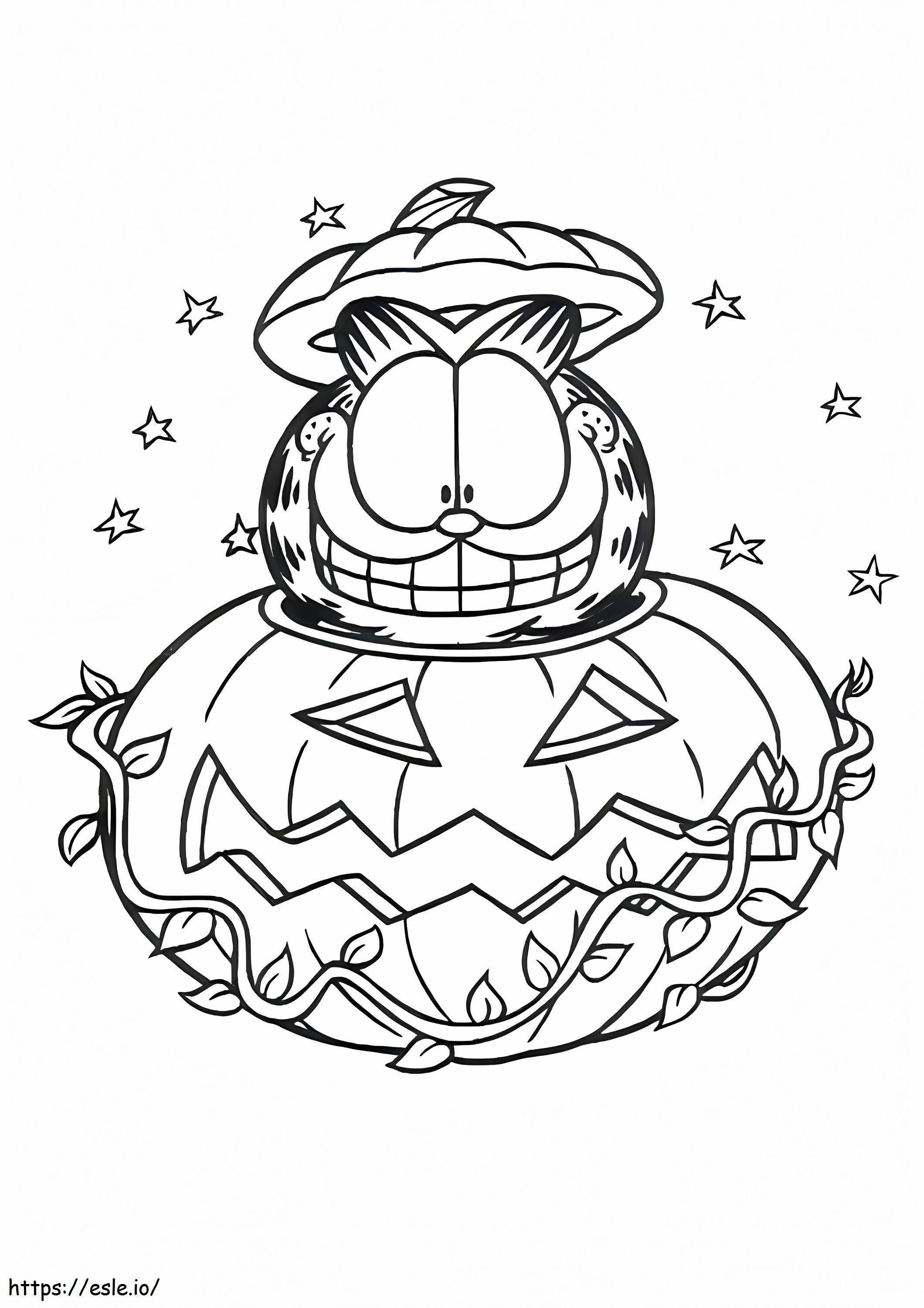 Happy Garfield In Halloween Pumpkin coloring page