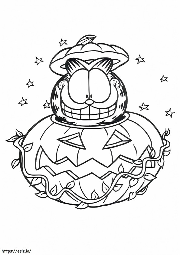 Garfield feliz na abóbora de Halloween para colorir