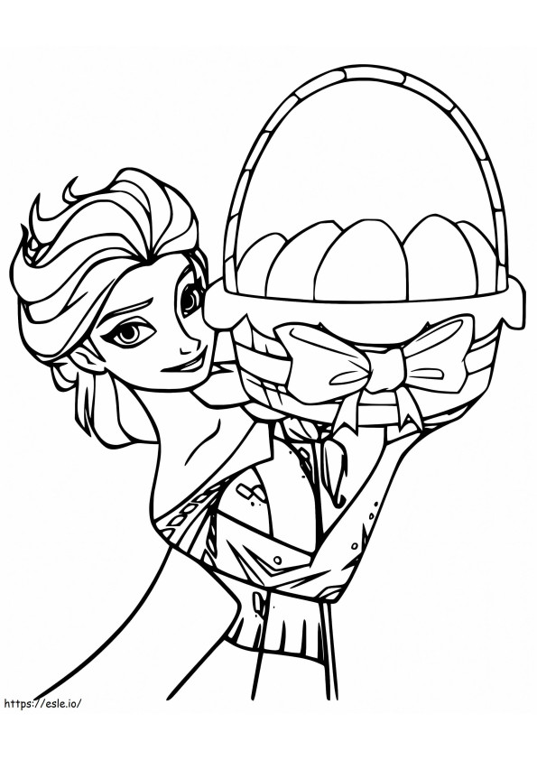 Coloriage Elsa avec panier de Pâques à imprimer dessin