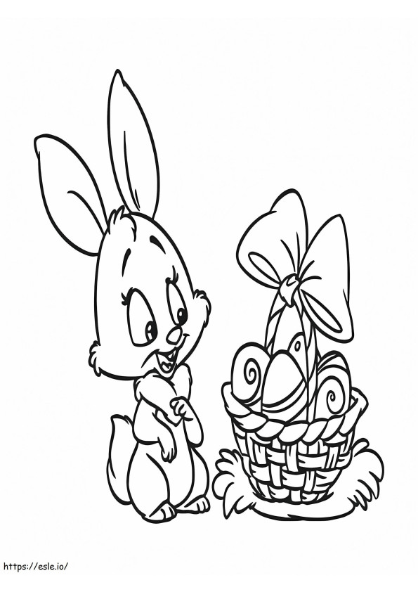Conejo de Pascua y huevos en la cesta para colorear