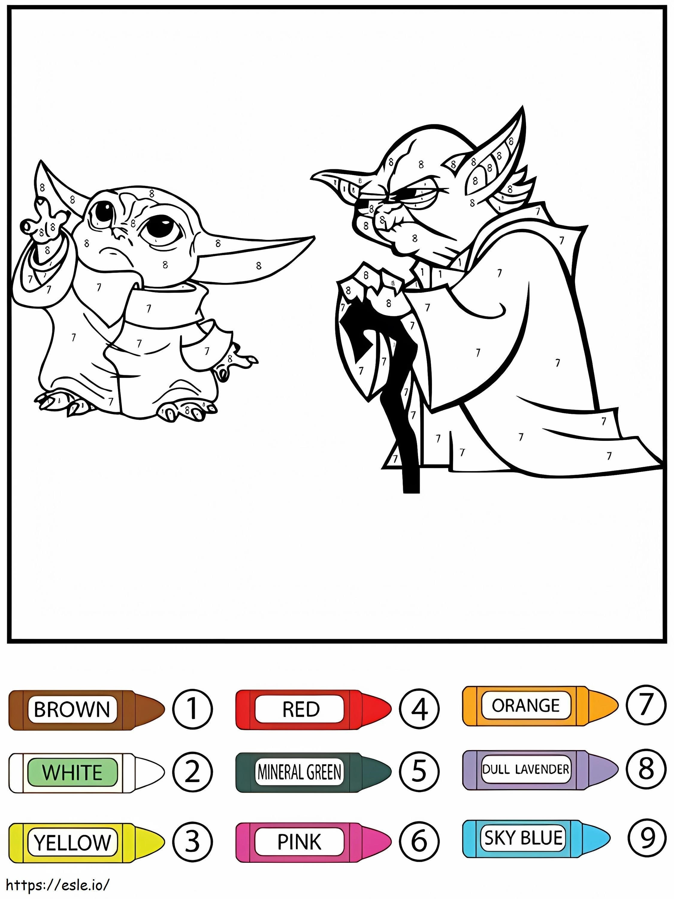 Coloriage Grogu et Baby Yoda à colorier par numéro à imprimer dessin