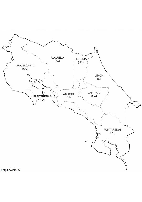 Map Of Costa Rica 1 coloring page