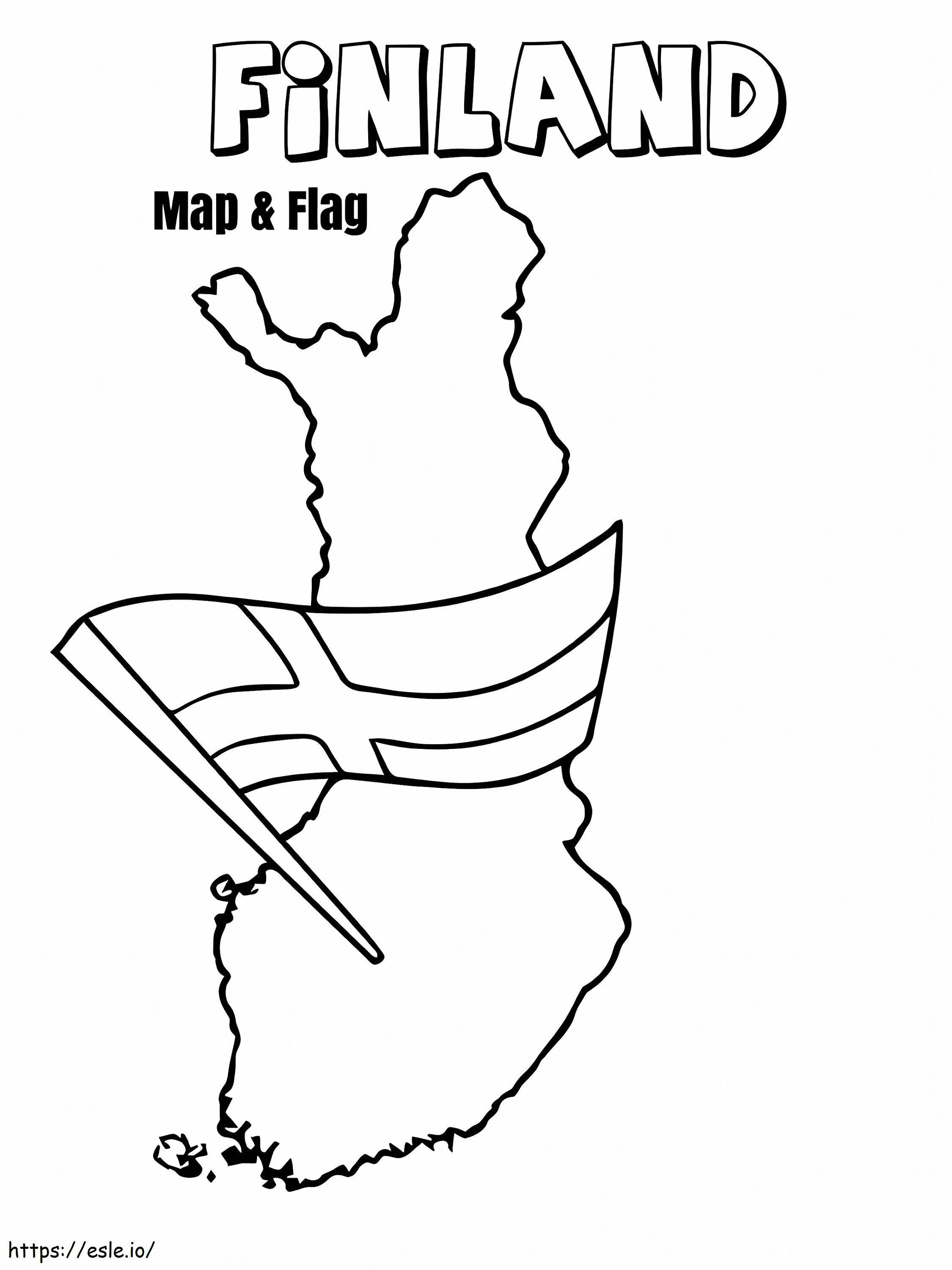 Mapa y bandera de Finlandia para colorear