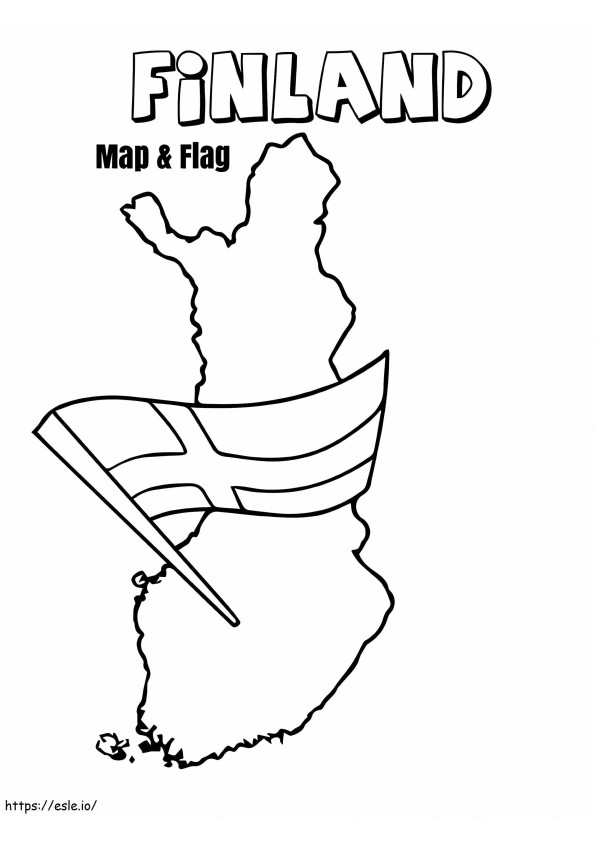 Coloriage Carte et drapeau de la Finlande à imprimer dessin