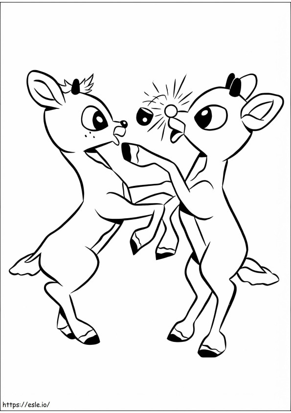 Rudolph ja hänen ystävänsä tanssivat värityskuva