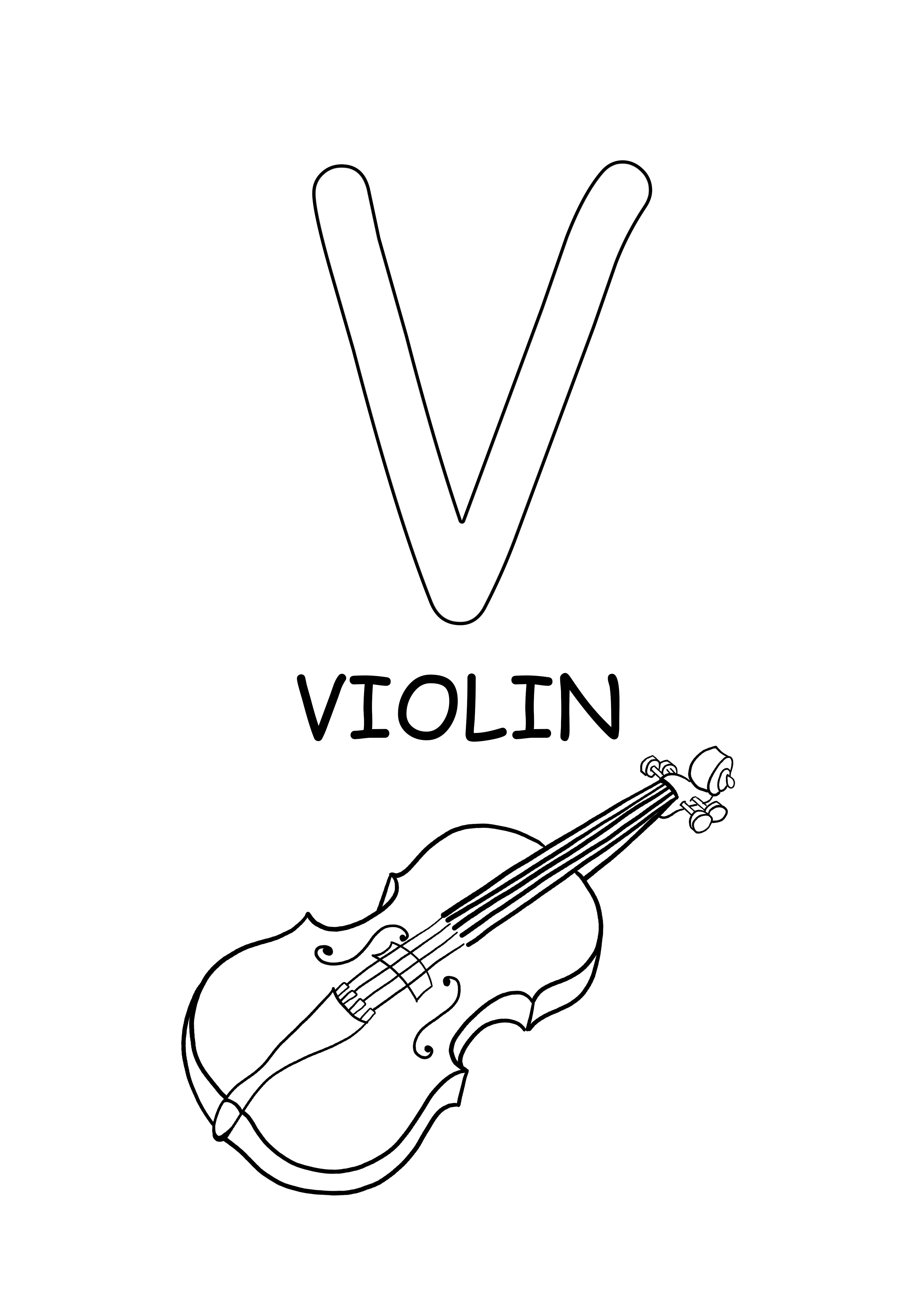 upper case word-violin free printable word to color page