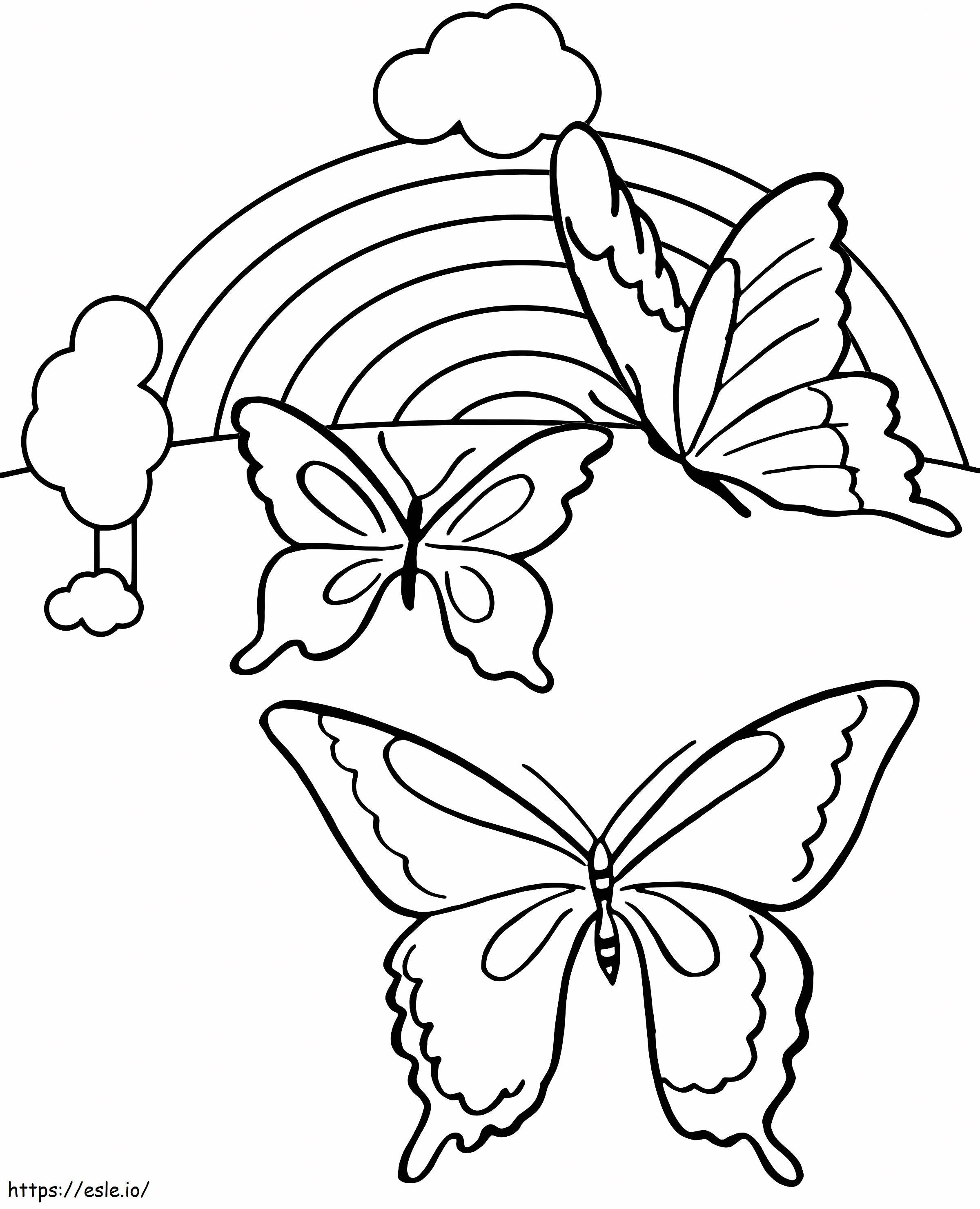 Coloriage Arc-en-ciel et papillons à imprimer dessin