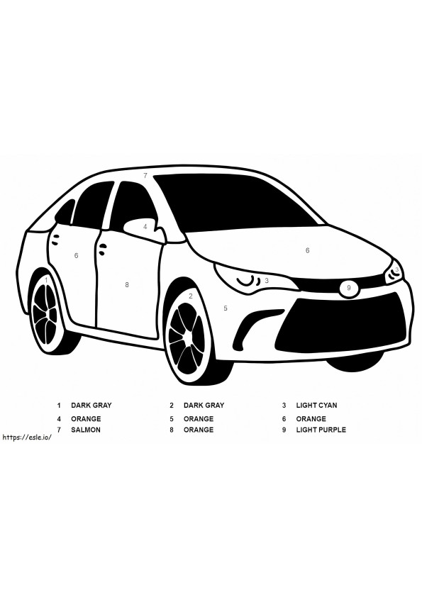 Coloriage Toyota Camry Couleur par numéro à imprimer dessin