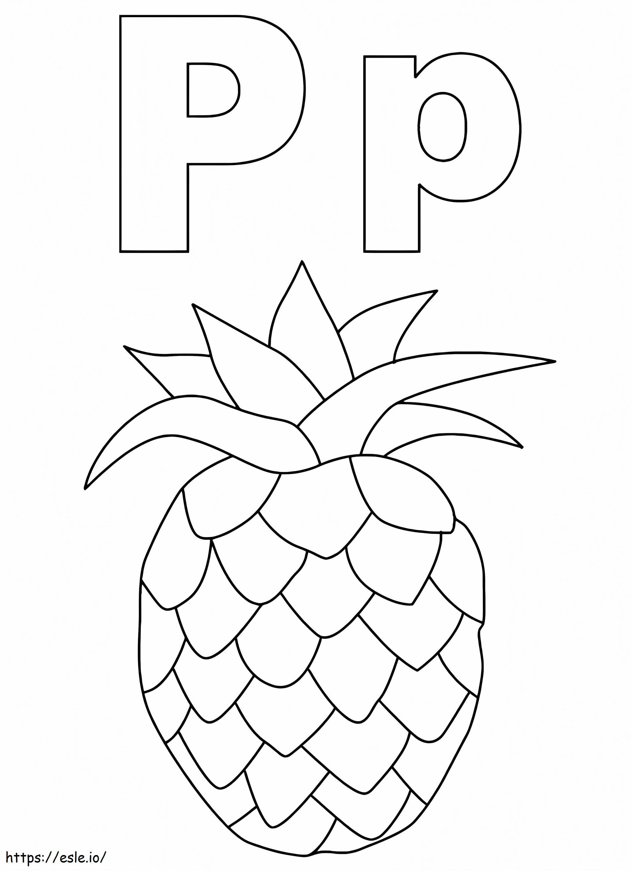 Pineapple Letter P coloring page