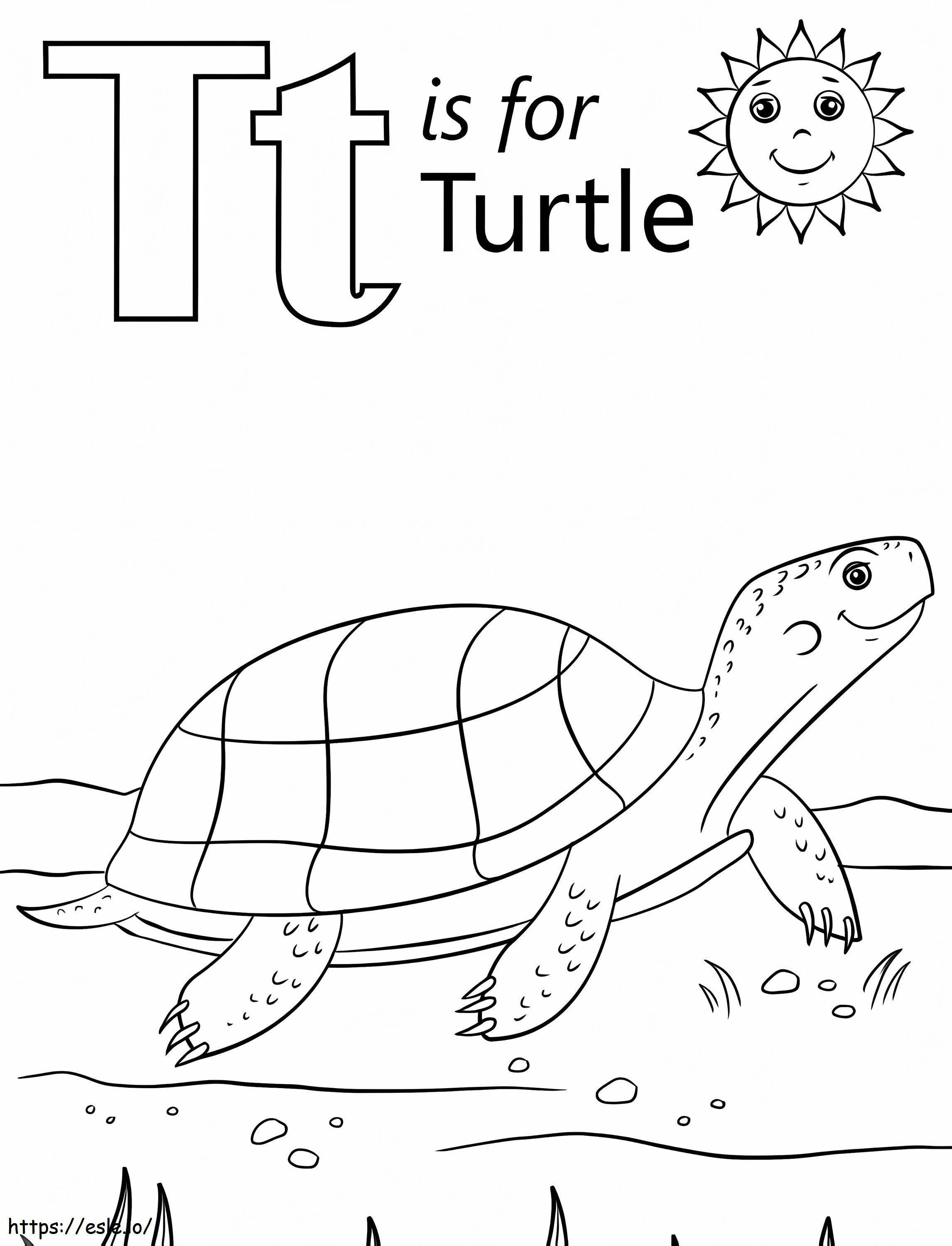 Litera țestoasă T de colorat