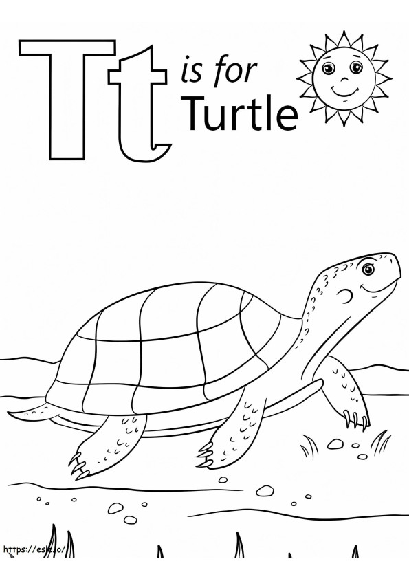 Litera țestoasă T de colorat