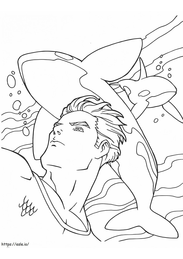 Coloriage Aquaman et les orques à imprimer dessin