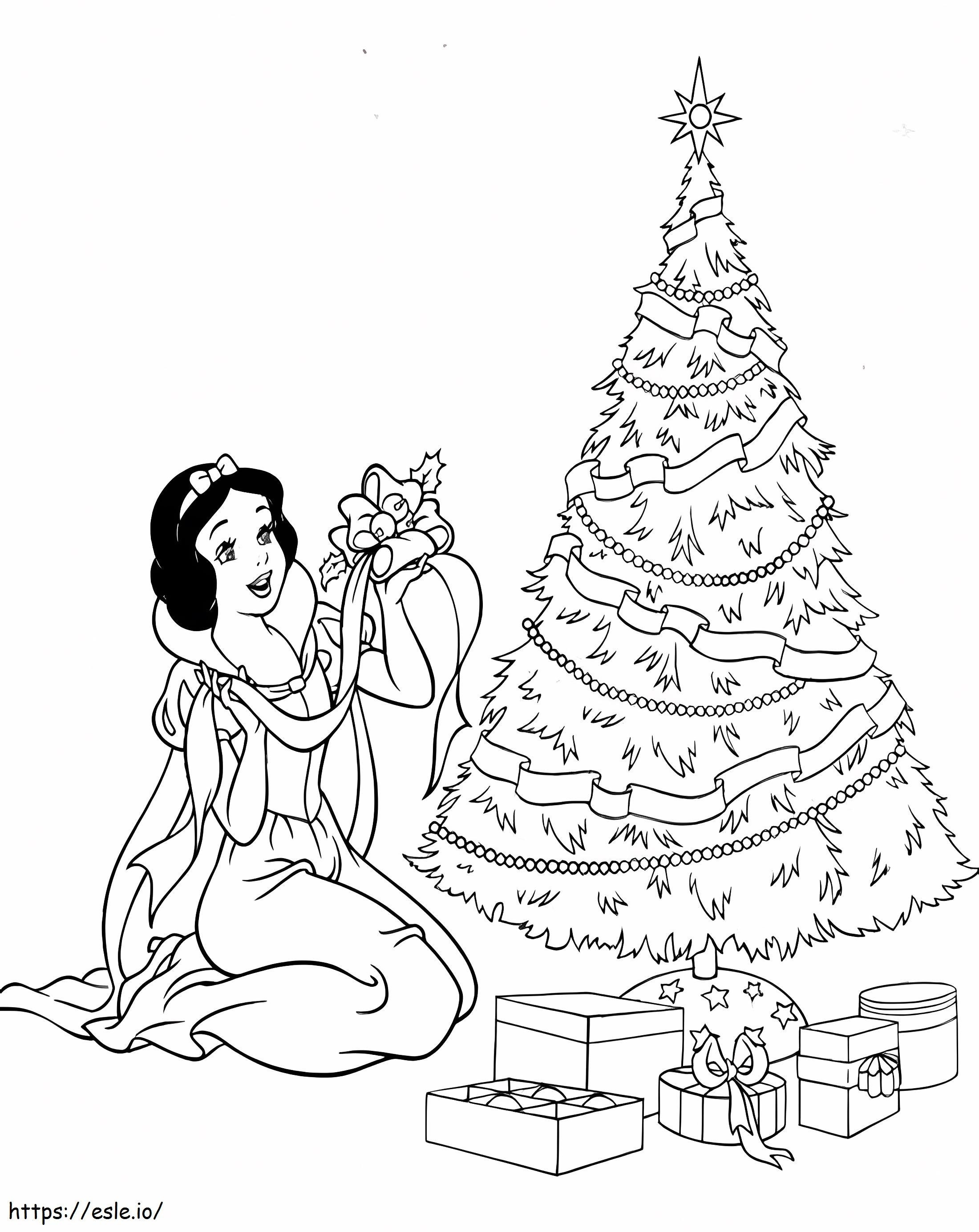 Blancanieves y árbol de Navidad para colorear