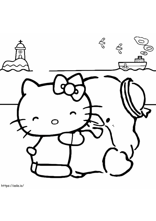 Hello Kitty And Tuxedo Sam coloring page