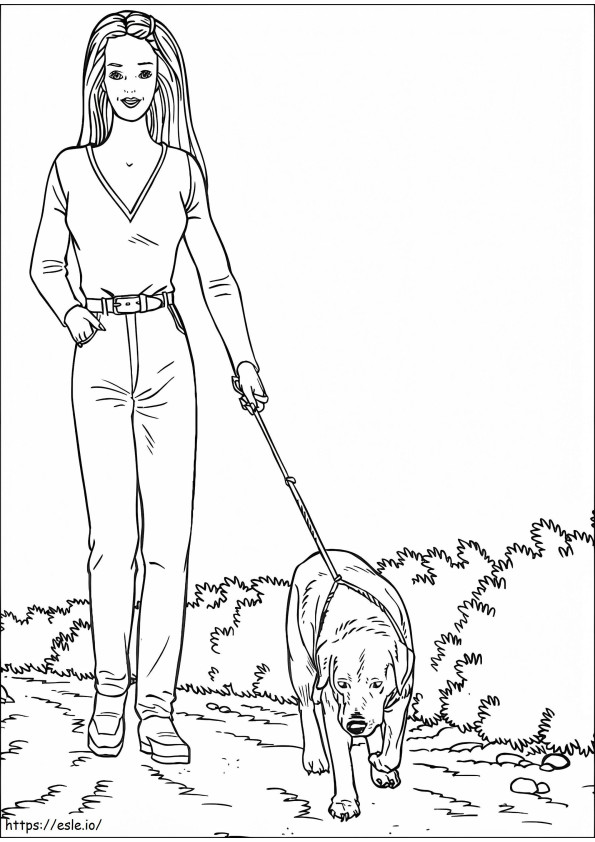 Barbie With Dog A4 coloring page