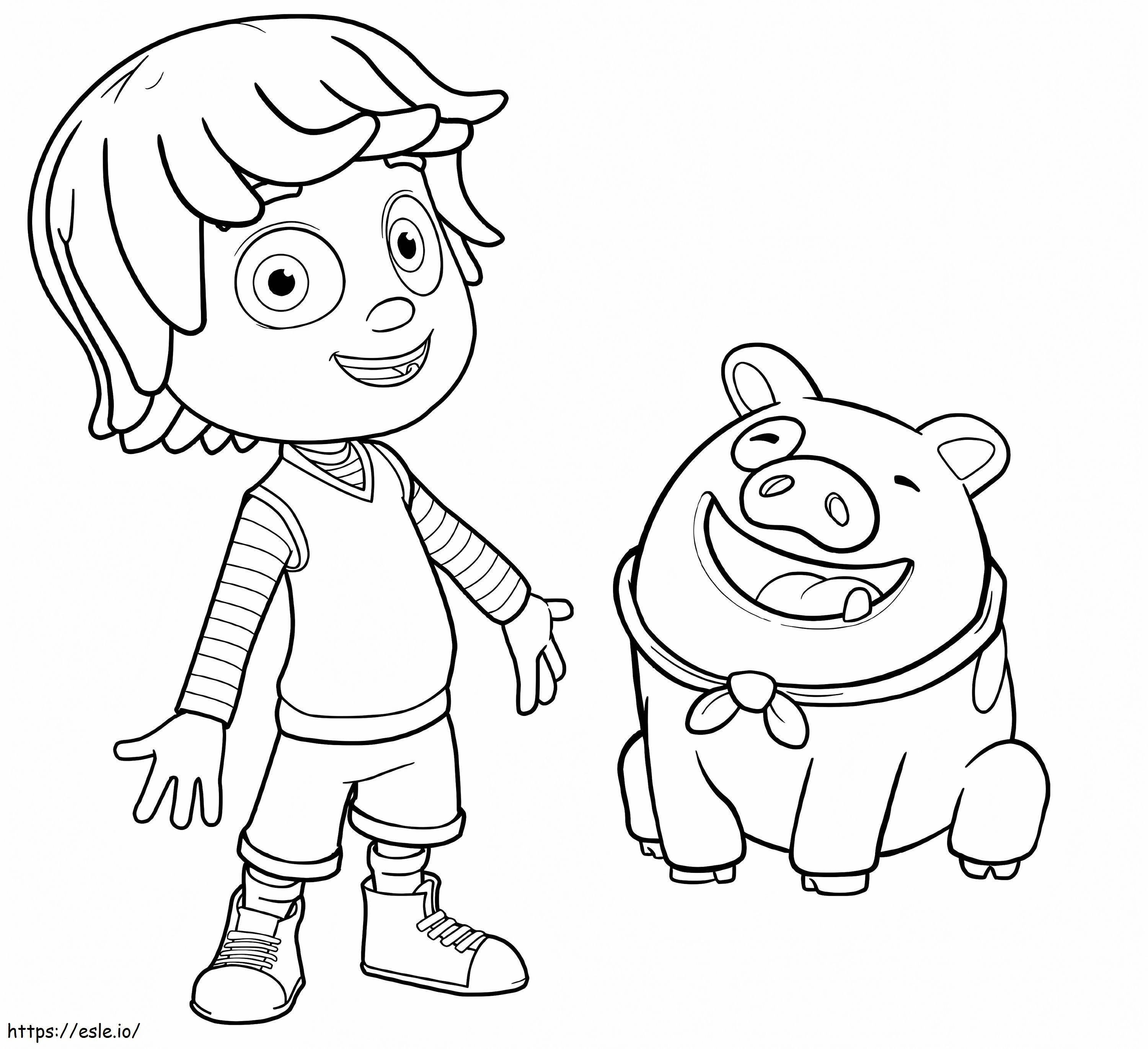 Coloriage Monty Kazoops et le cochon Jimmy Jones à imprimer dessin