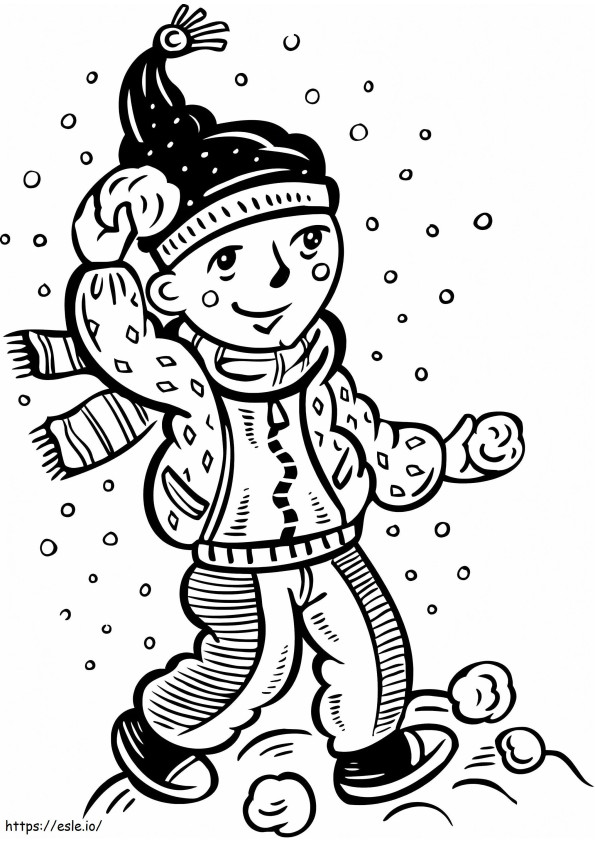 Coloriage Fille dans la bataille de boules de neige à imprimer dessin