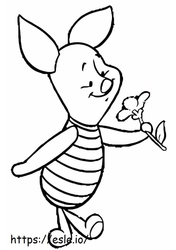 Cartoon Piglet Holding A Flower coloring page