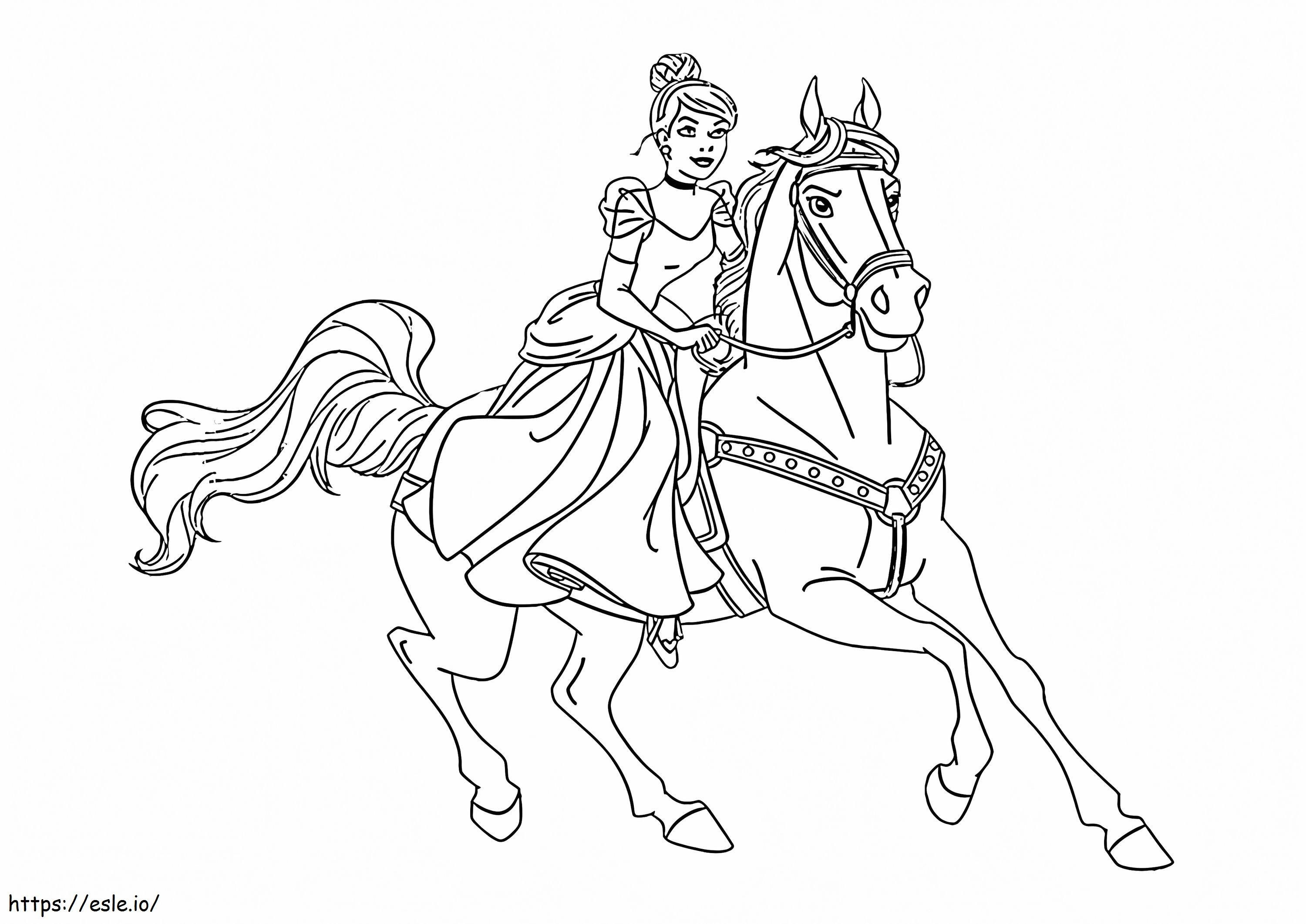 Cenicienta montando a caballo para colorear