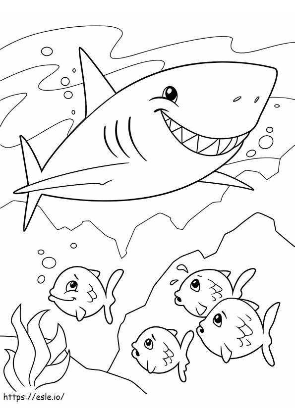 Shark With Four Fishes coloring page