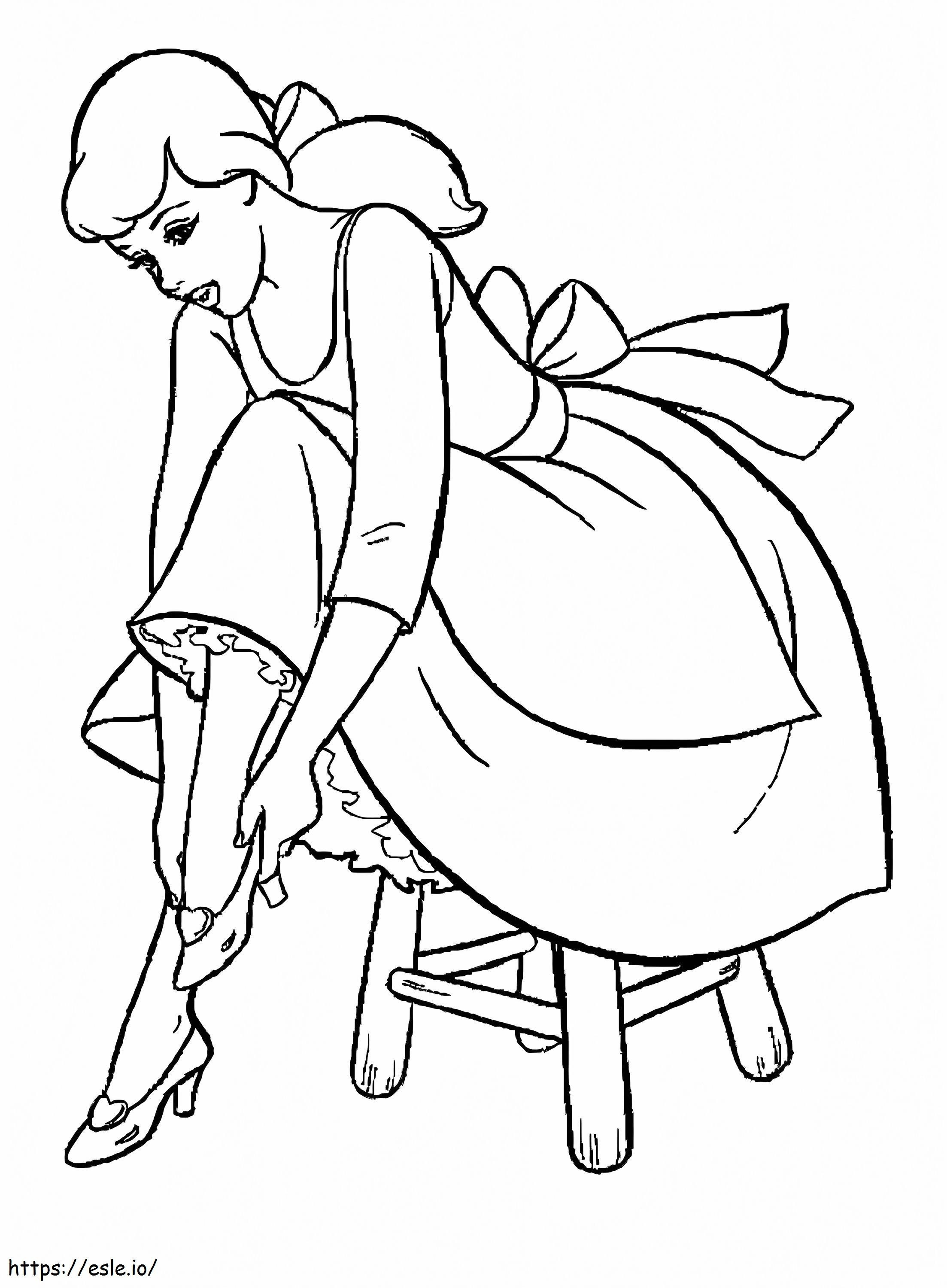 Cinderella kokeilee kenkiään värityskuva