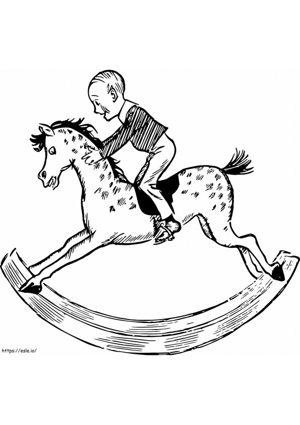 Coloriage Garçon sur cheval à bascule à imprimer dessin