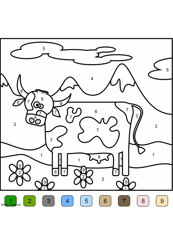 Cor de Vaca Engraçada por Número para colorir