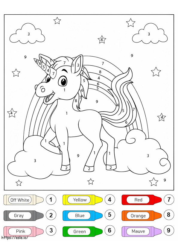Unicornio eufórico y Color del arco iris por número para colorear