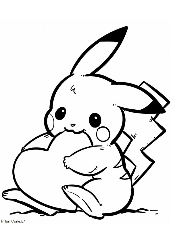 Pikachu sydämen muotoisella värityskuva