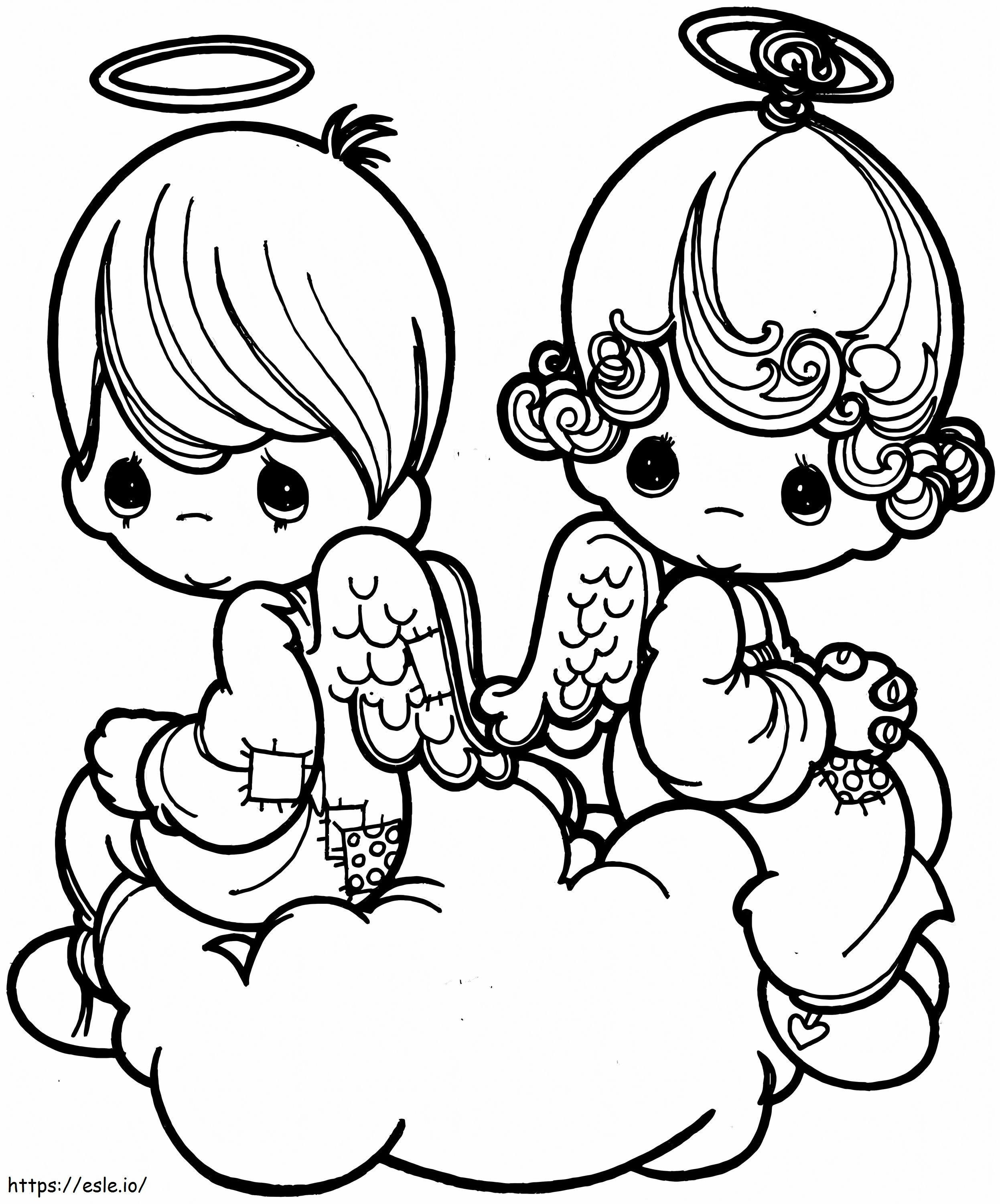 Coloriage Cupidon fille et garçon assis à imprimer dessin