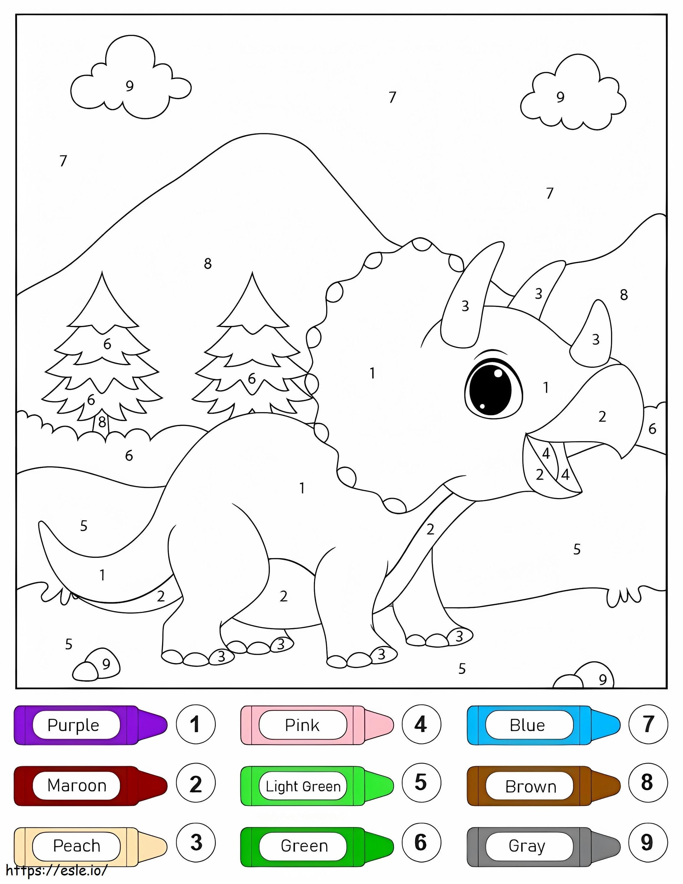 Colorear por Números un Dinosaurio Triceratops para colorear