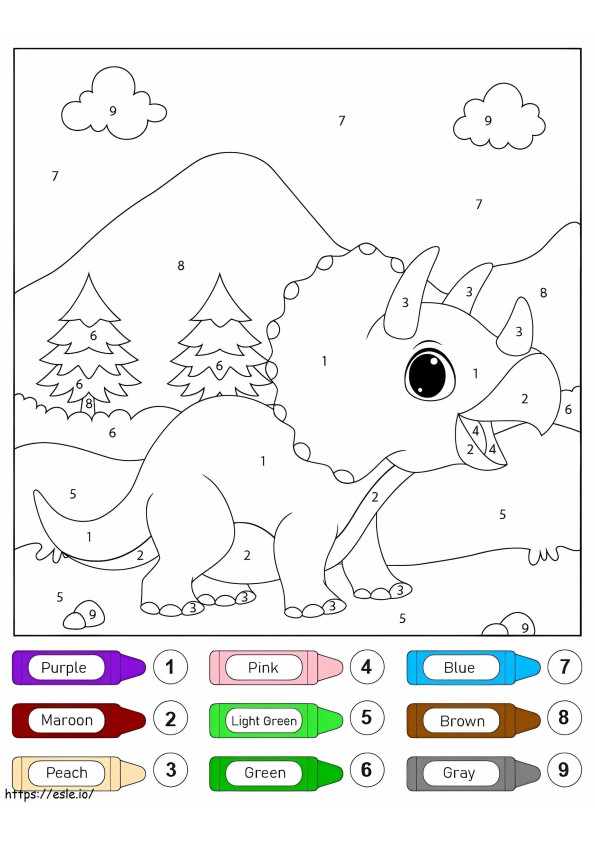 トリケラトプス恐竜 番号ごとに色分け ぬりえ - 塗り絵