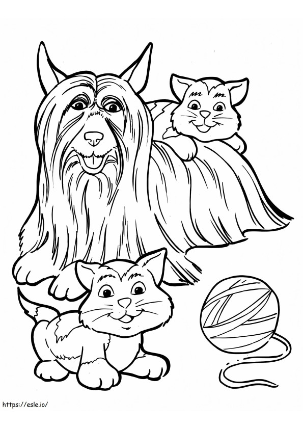 Dog And Kittens coloring page