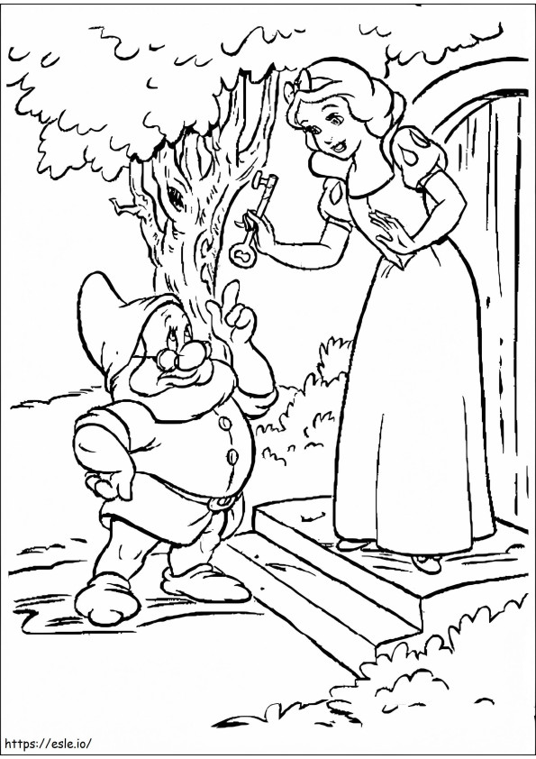 Snow White Has The Key And The Dwarf coloring page