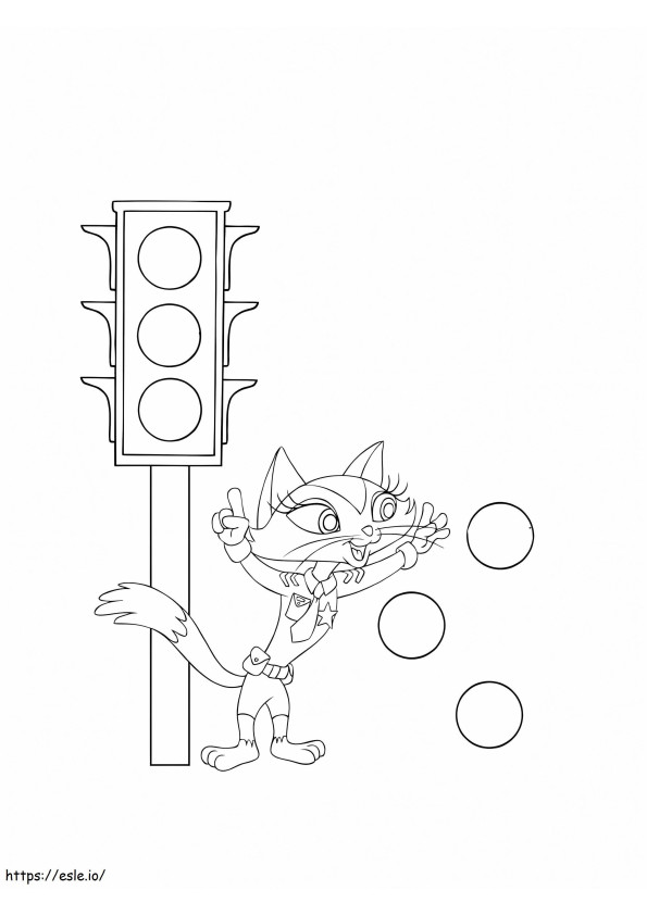 Police Cat And Traffic Light coloring page