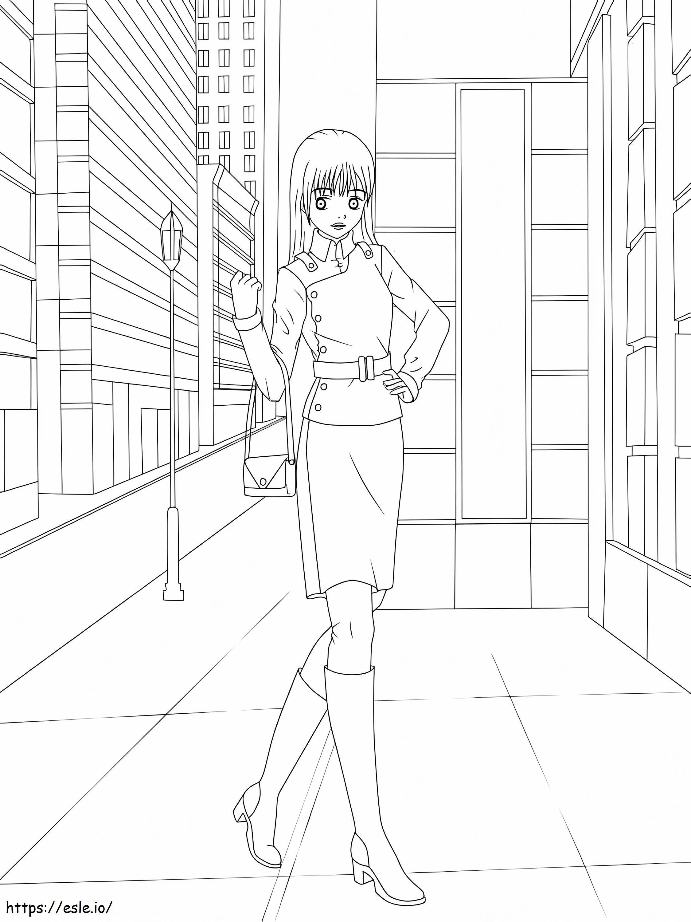 Fashionable Anime Girl coloring page