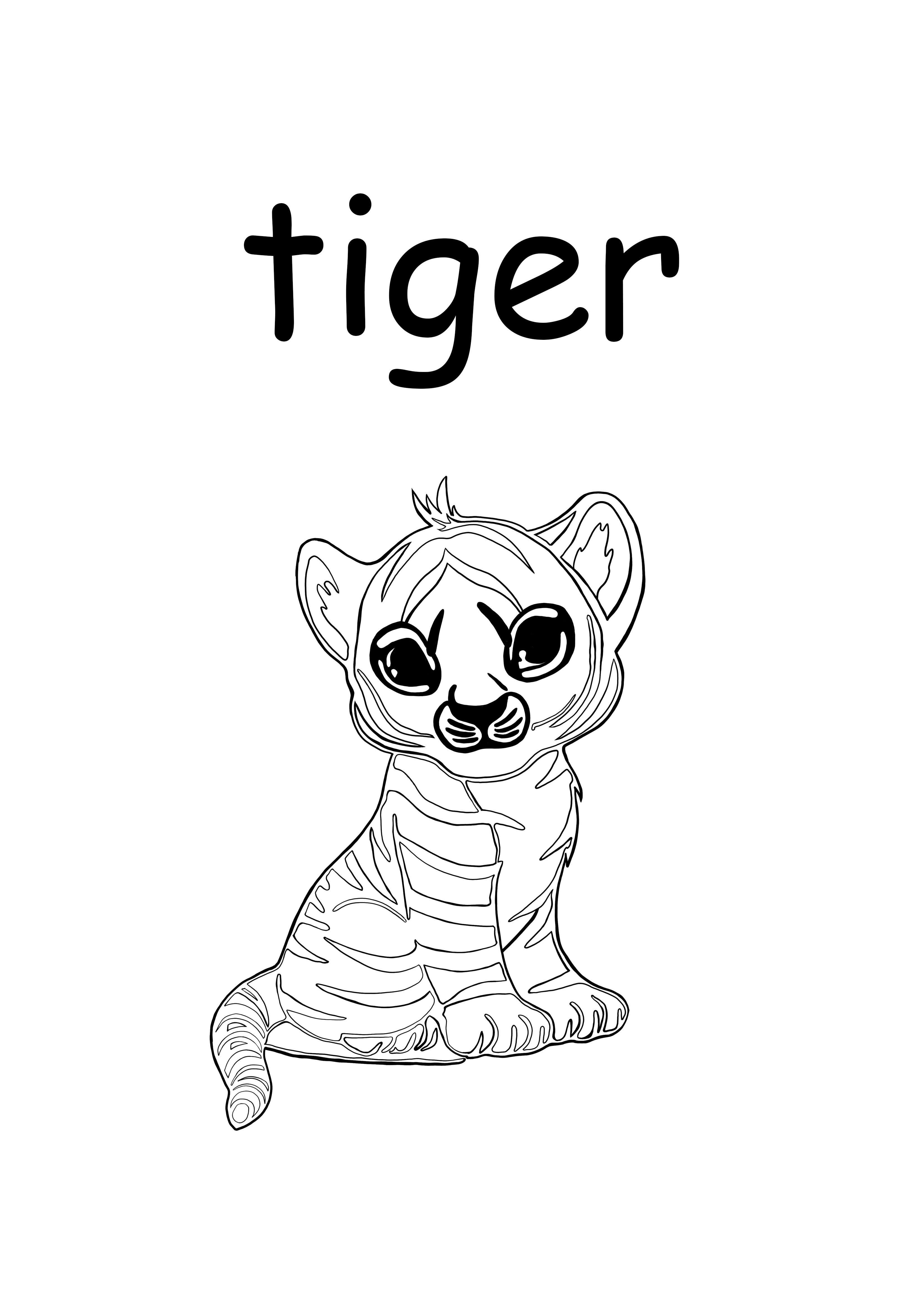 t para colorir e imprimir palavras em minúsculas de tigre gratuitamente